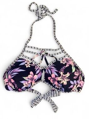 Time and Tru Black Floral Halter Bikini Top is a Women’s size (8-10).